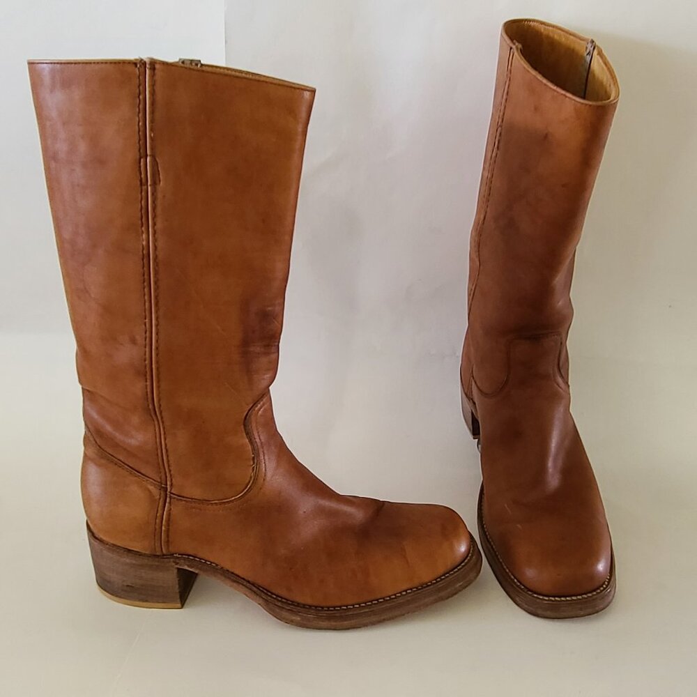 Vintage Mens 13 D Frye Black Label All Leather Square Toe 2563 Campus Boots 70s